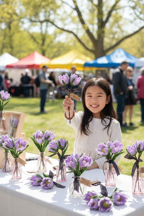 Bright Tulips — Asian girl at craft fair
