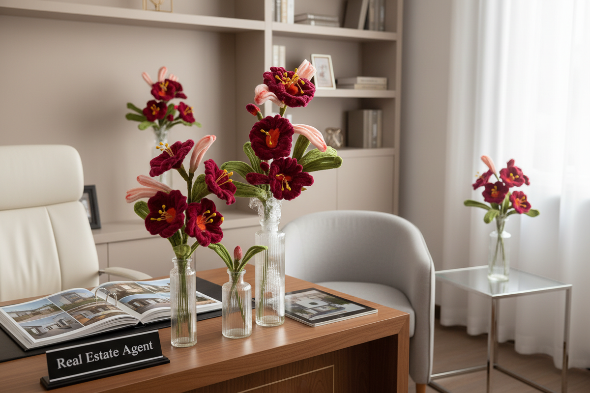 Cherry Red Amaryllis — real estate office staging