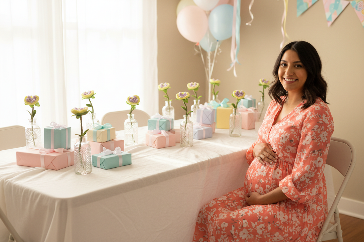 Moonlight Blossom — exact flower in each vase at baby shower