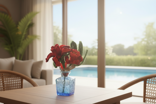 Red Trumpet Lilies — home living room pool view